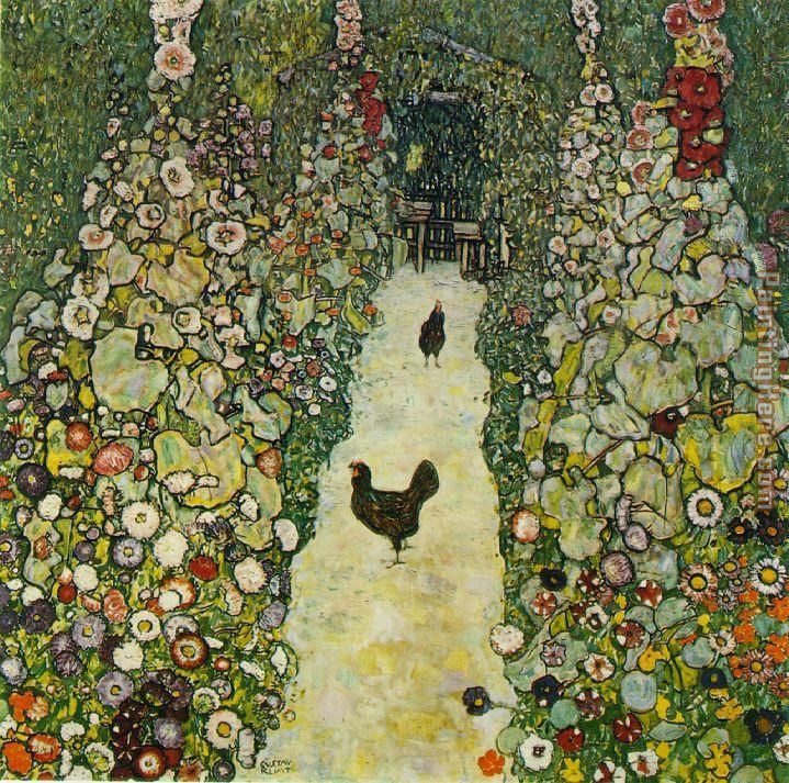 Gustav Klimt Garden Path with Chickens